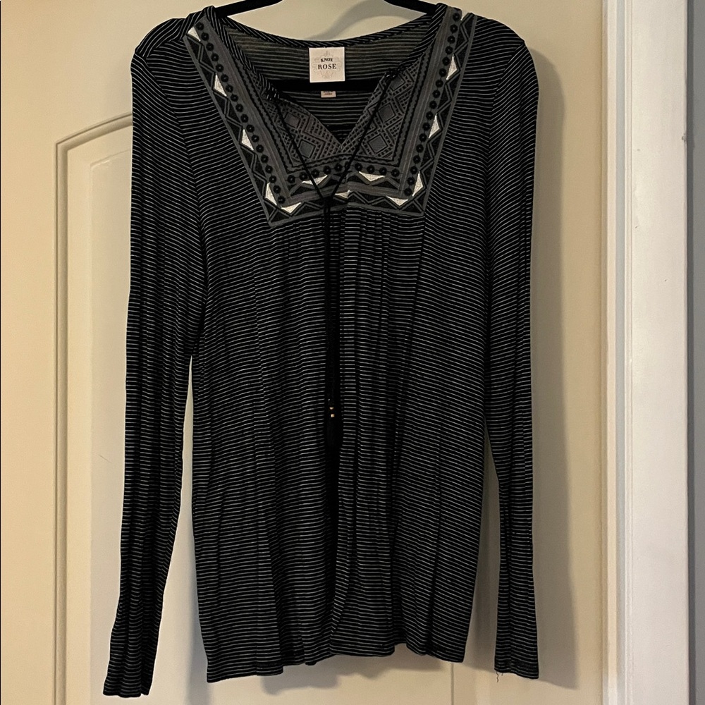 Black and Gray Striped Long Sleeve Top